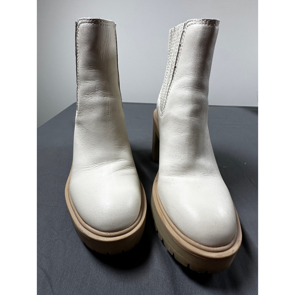 Dolce‎ Vita White Leather Platform Lug Sole Block Heel Chelsea Ankle Boots